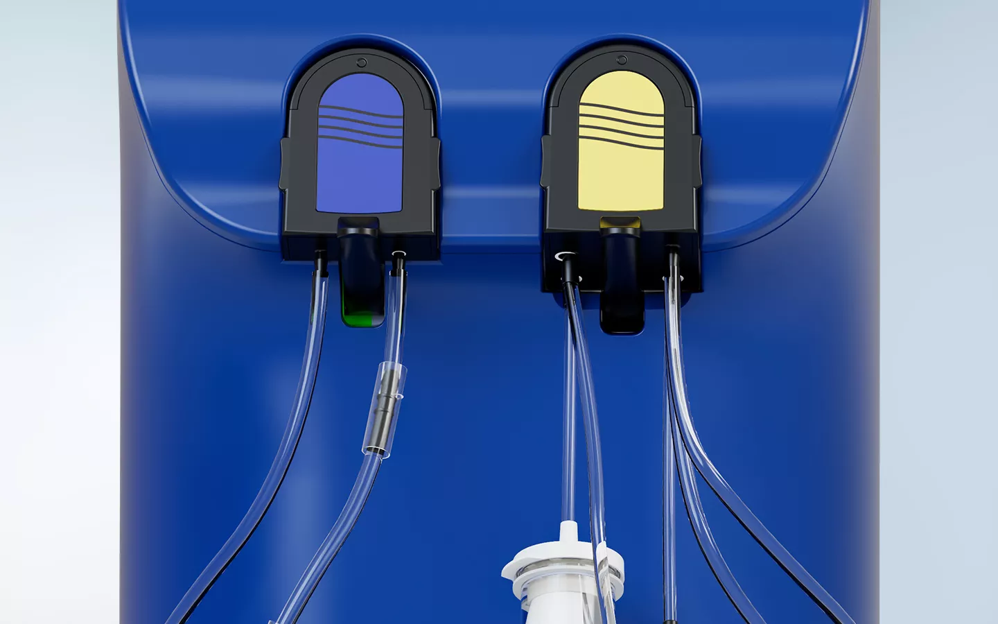 Gros plan sur les leviers de rétention du Fluent Pro système de gestion des fluides.