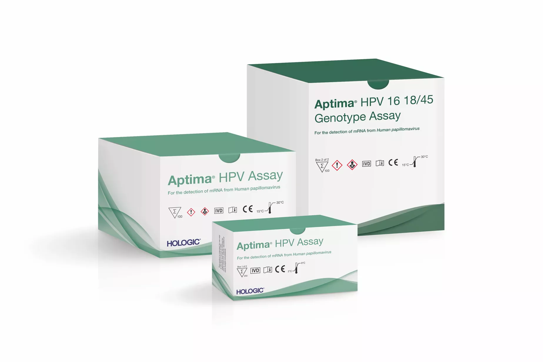 Boîtes de test Aptima HPV sur fond blanc