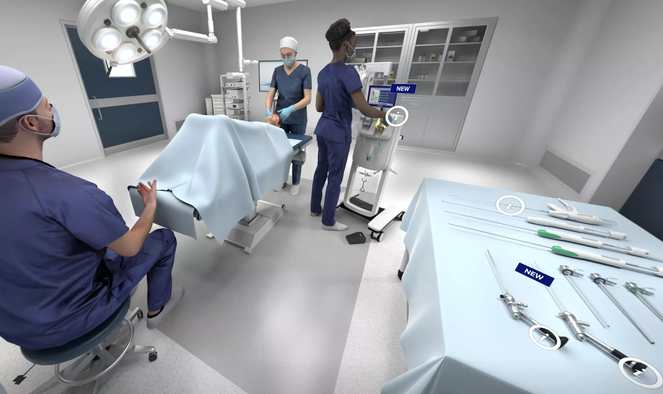 Image d’une salle d’opération virtuelle avec des chirurgiens et une patiente