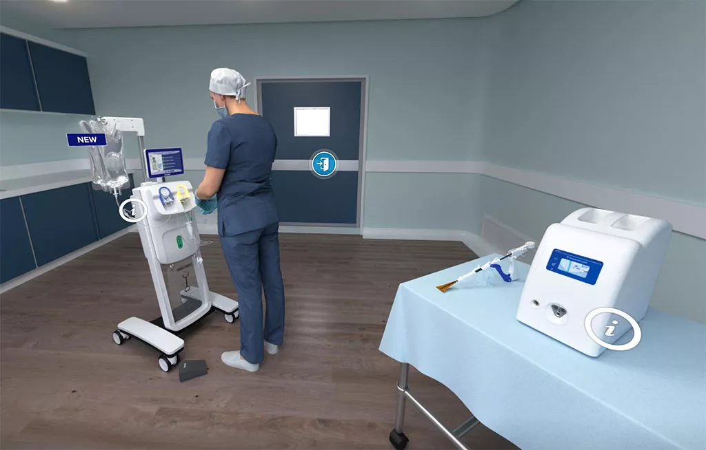 Image d’une chambre de patient avec un médecin dans un hôpital virtuel.